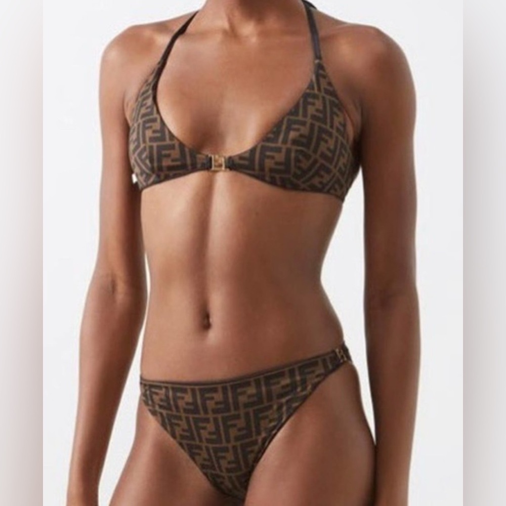 Fendi Lycra Ff Logo Brown Bikini Nwt